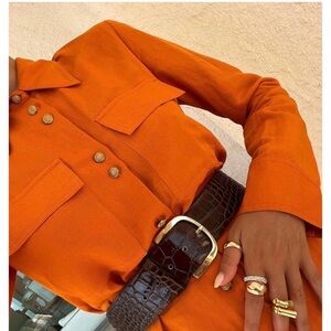Zara Long-Sleeve Shirt belted linen Dress in Warm Orange